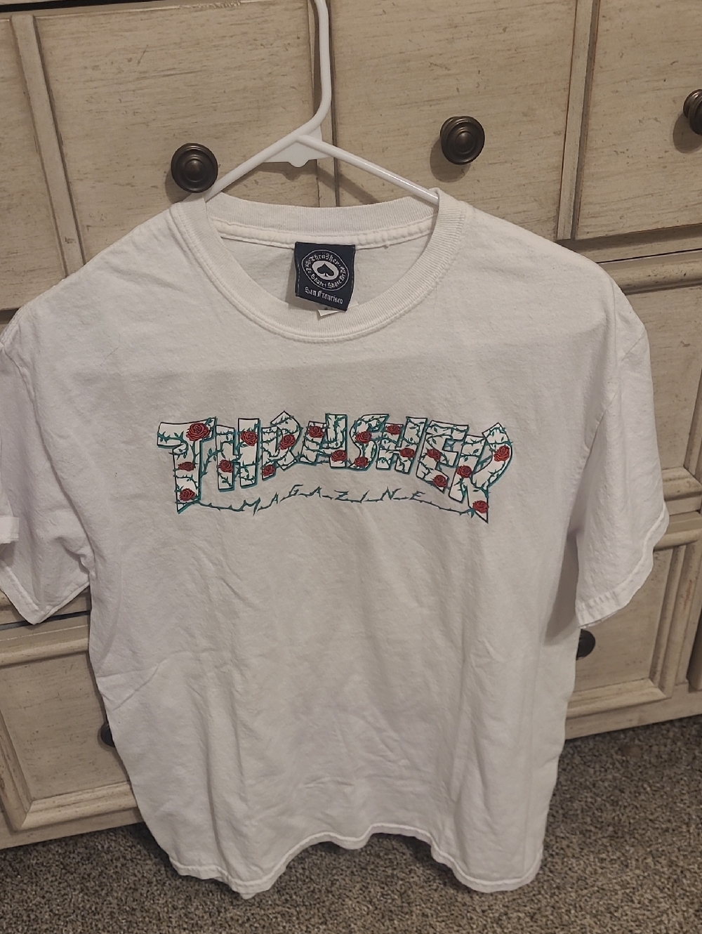 Thrasher White Tee with Floral Logo Print